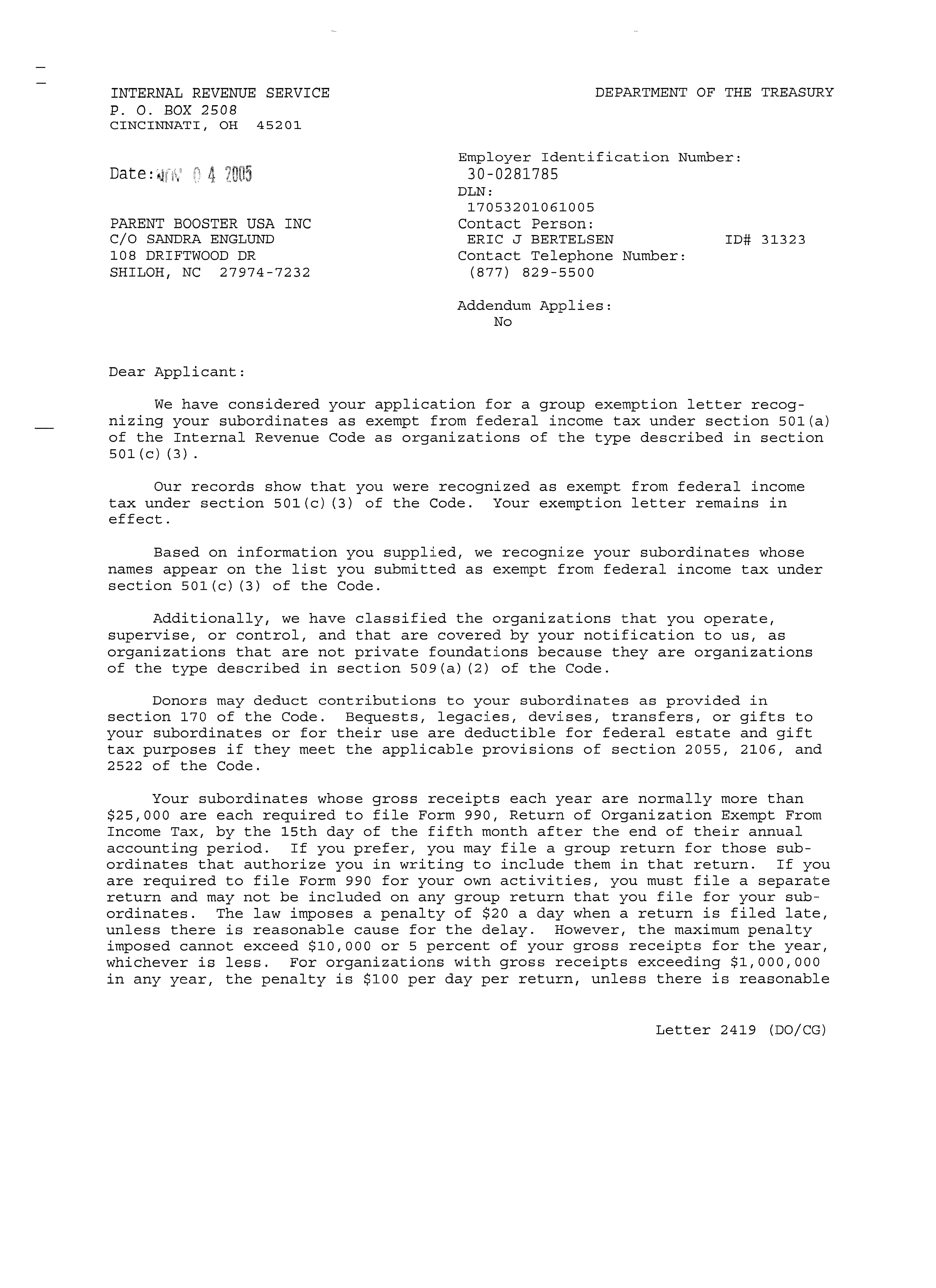 IRS exemption determination letter pg.1